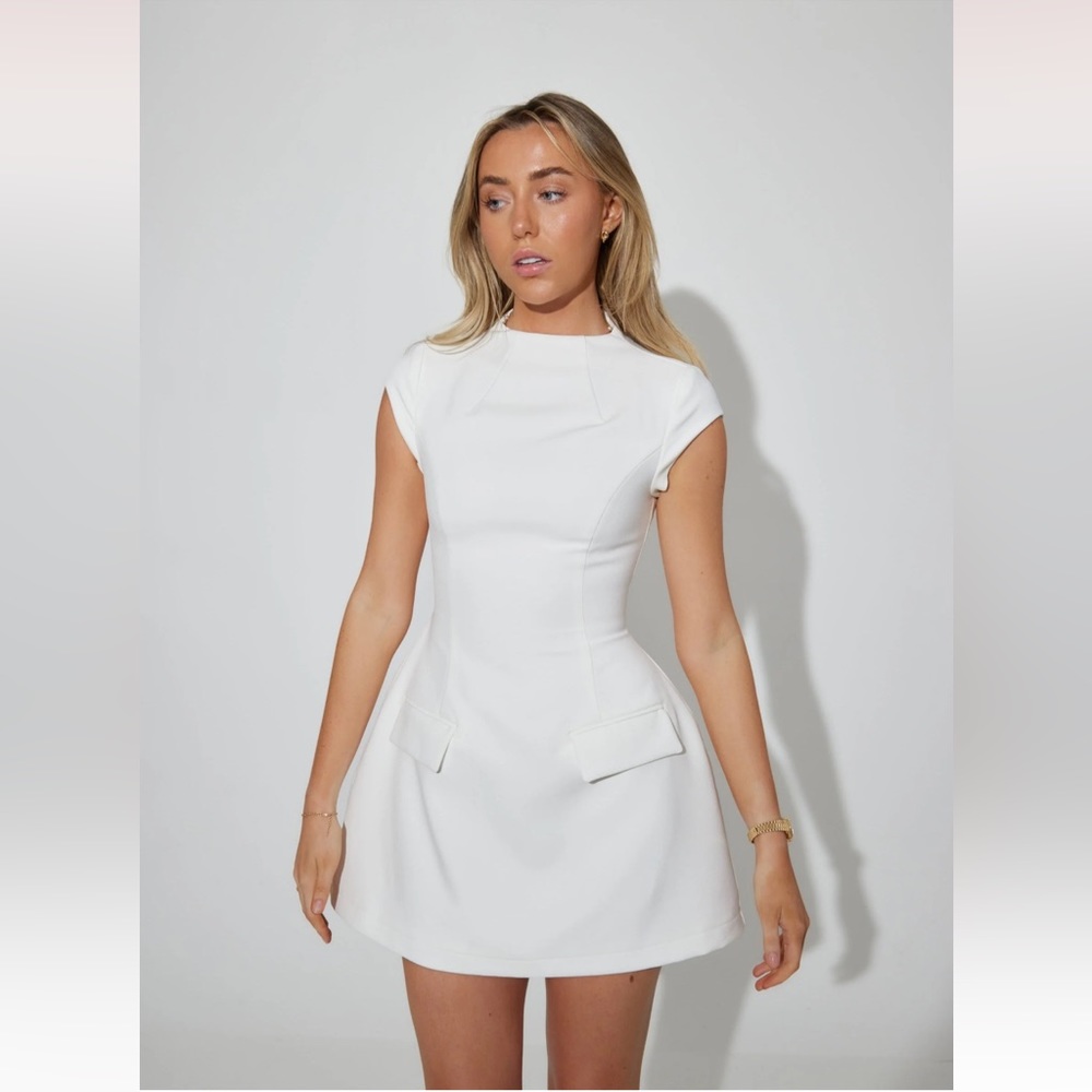 White Cap-Sleeve Mini Dress